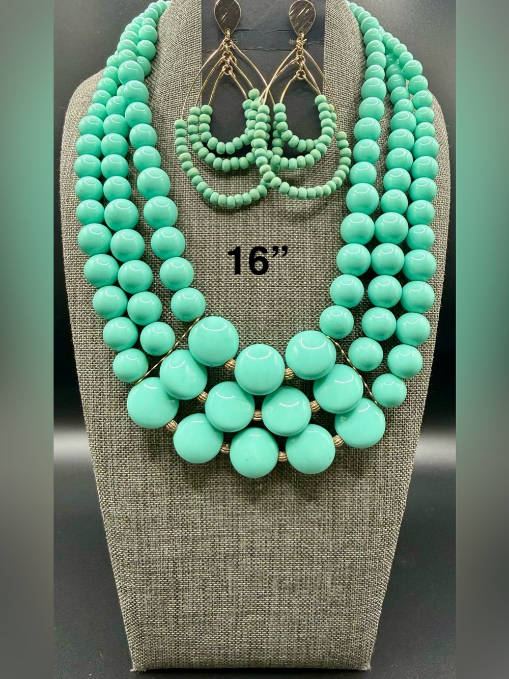 Women Jewelry Turquoise Bead Statement Necklace and Earrings Set